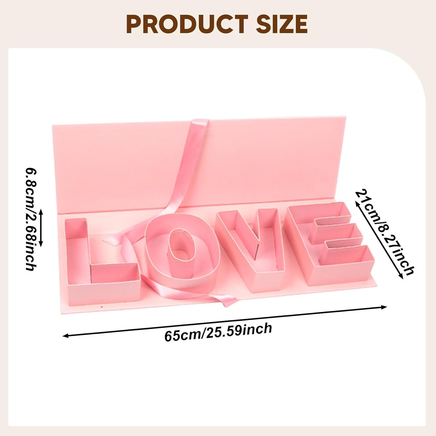 Empty Flower Gift Box, Designed Gift Packaging, Romantic, Letter-Shaped, Fillable Gift Box for Valentine's Day and, Pink