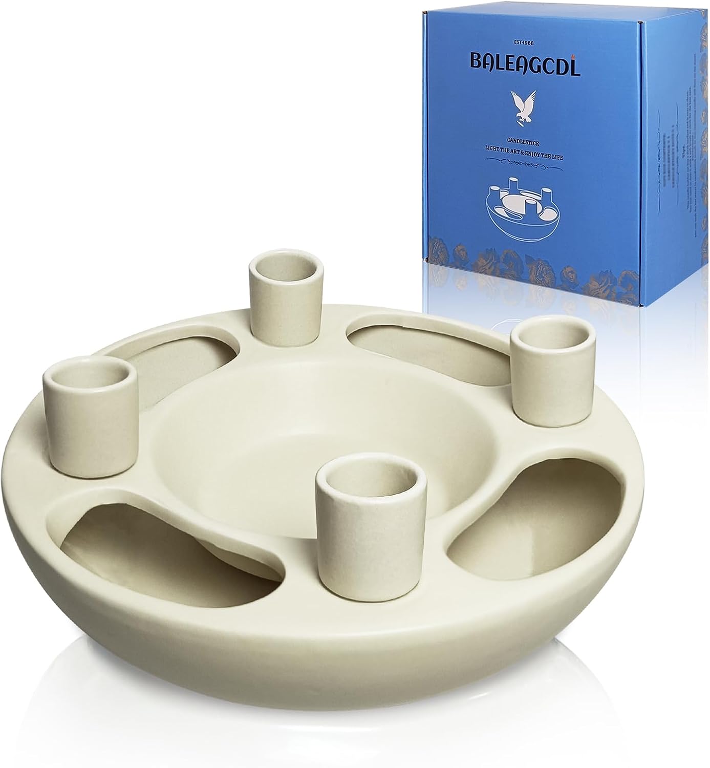 Ceramic Advent Wreath Taper Candlestick 4 Seats Beige Candle Holder Elegant Candle Stand for Christmas Modern Home Party Table Décor DIY