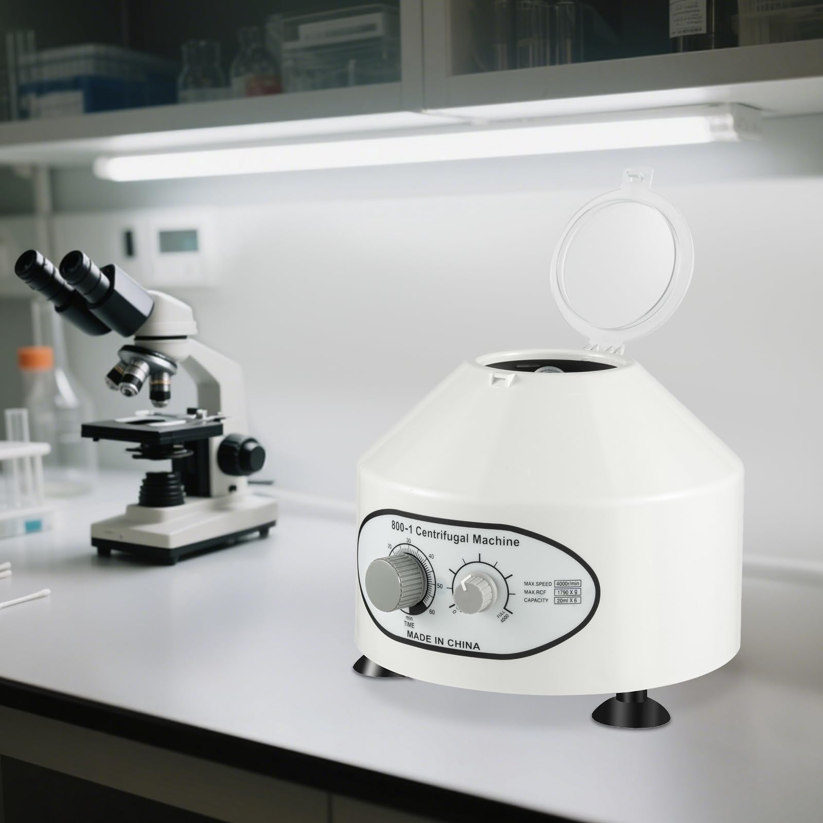 Centrifugeuse de laboratoire - Machine centrifugeuse de table - 6 tubes - 120 ml - 4000 tr/min - Vitesse réglable - Minuterie 0-60 min - 220 V - 25 W - Recherche - Laboratoire - École - Chimie