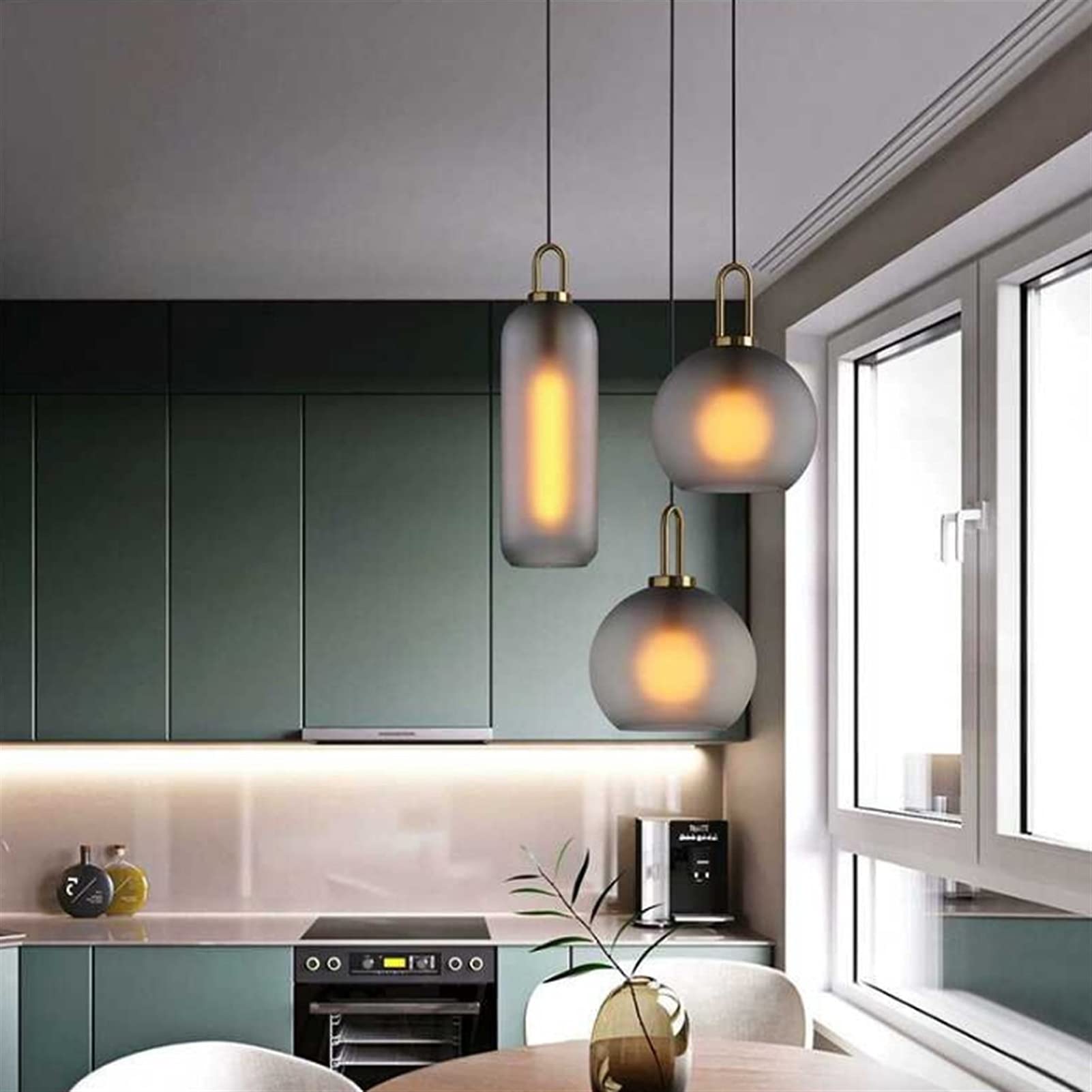 Colgante de Lampara Colgante Luz Moderno Arte Moderno Gris Frosted Vidrio Pantalla Lámpara Colgante Exquisita Araña for Dormitorio Sala de Estar Cafetería Cocina