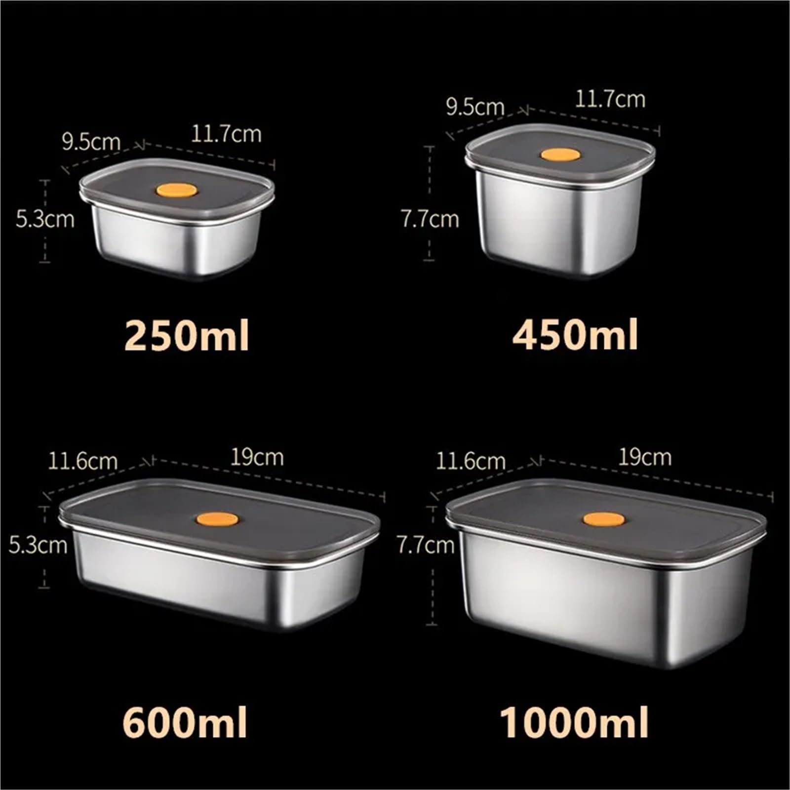Frischhaltedosen aus Edelstahl Tragbare Bento-Box for Lebensmittel und Obst aus Edelstahl mit Deckel, Snackbehälter, auslaufsichere Aufbewahrungsbox for Frischhaltezwecke(2900ML)