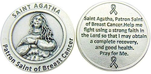 St Agatha 1 14 pulgadas Sanación Saint Pocket Token Patrón del Cáncer de Mama, Metal