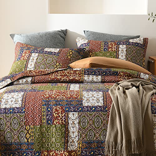 Visimisi Cotton Bedspread Quilt Sets Reversible Coverlet Sets Comforters Vintage Bohemian Patchwork Bedspread (Brown, Queen Size) #TOP1
