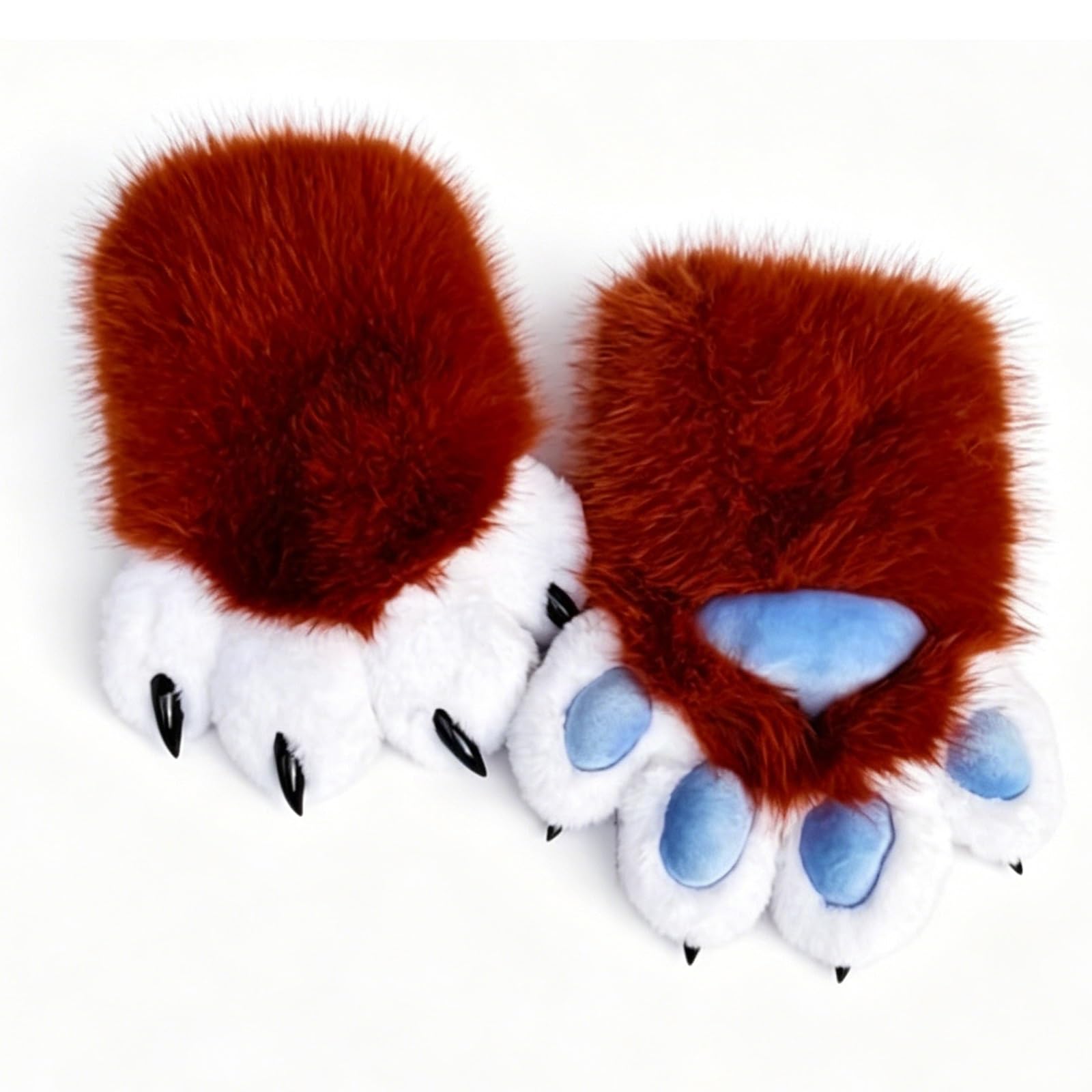 Rolamumu Fursuit Paws Furry Gloves, Soft Plush Hand Paw Gloves with Claws for Halloween Cosplay, Party, Roleplay(D)