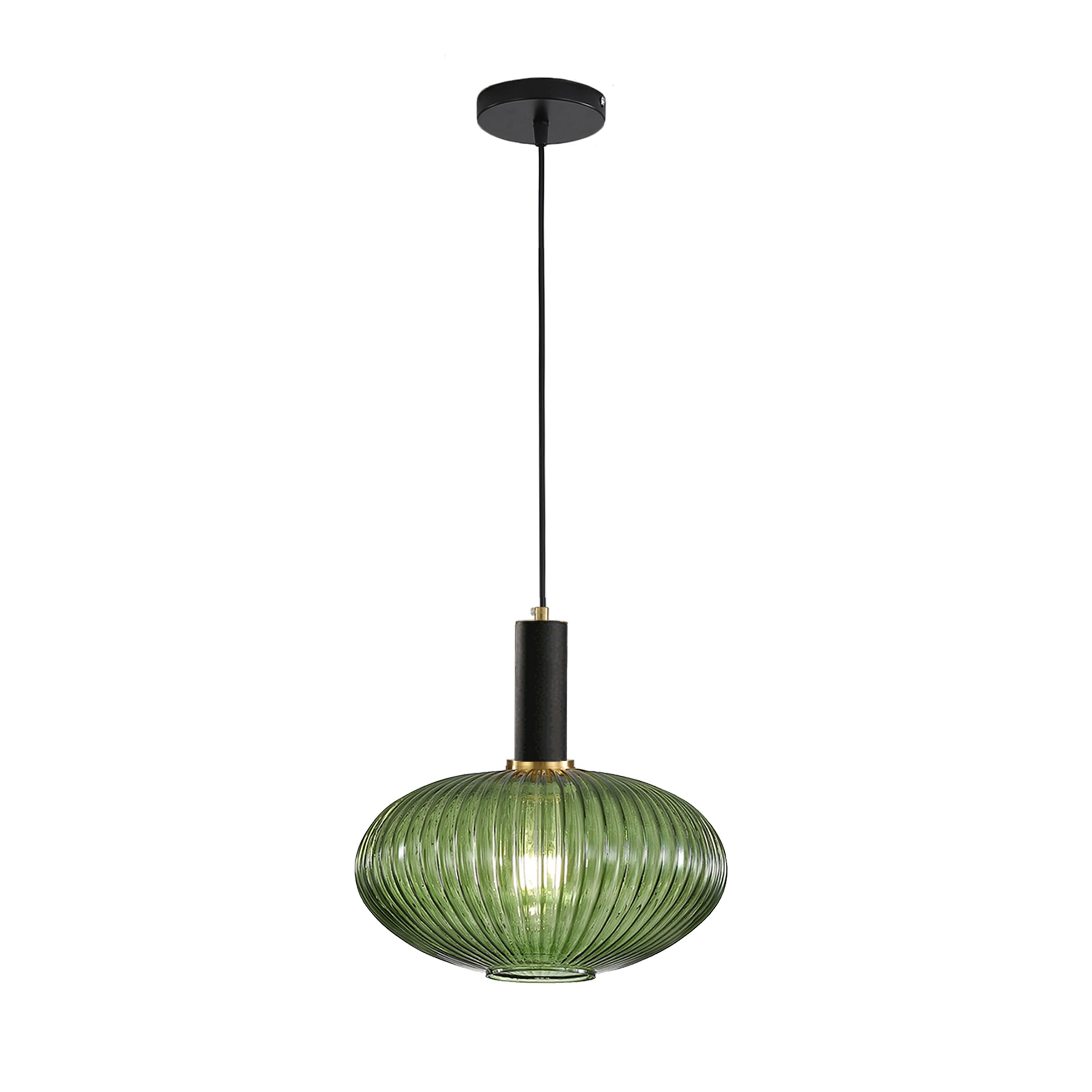 EKSED Lámpara Colgante Moderna de Vidrio Estriado con Casquillo E27, Lámpara de Techo para Isla de Cocina, Comedor y Dormitorio (Verde, 30cm)