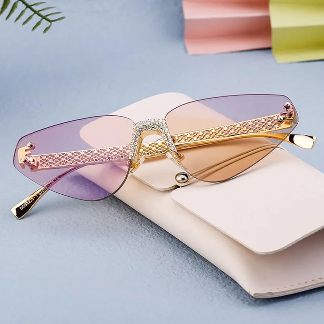 Occhiali da sole con protezione UV400 | Senza montatura, stile occhi di gatto, con rivetti punk e lenti colorate | per donna e uomo, per sport all'aria aperta e guida