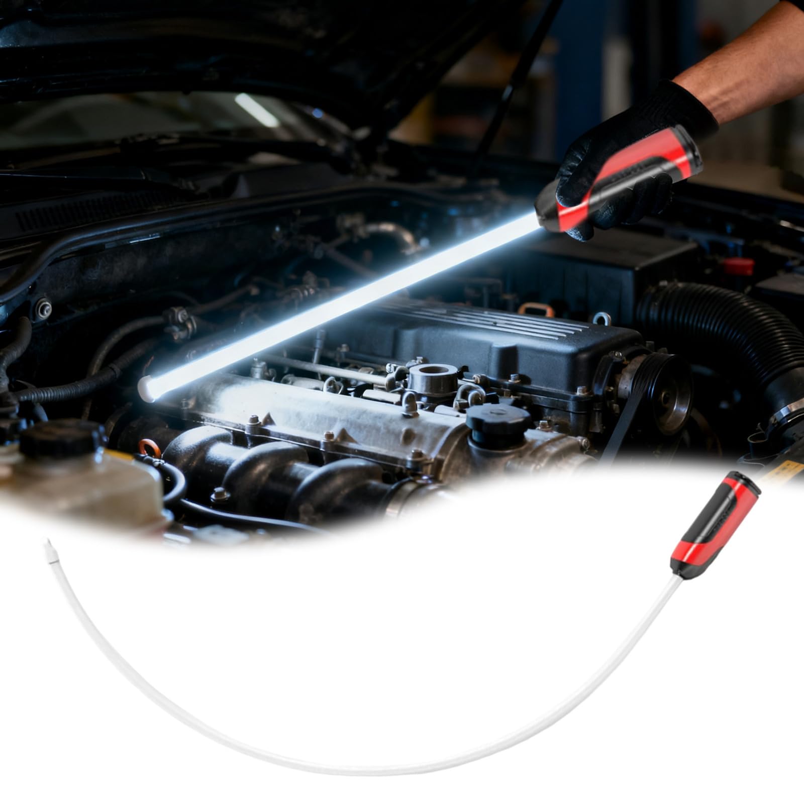 Lampe torche LED rechargeable – Lampes de travail flexibles avec des lumens élevés et 3 modes de luminosité, design pliable pour baies moteur, ateliers et utilisation domestique