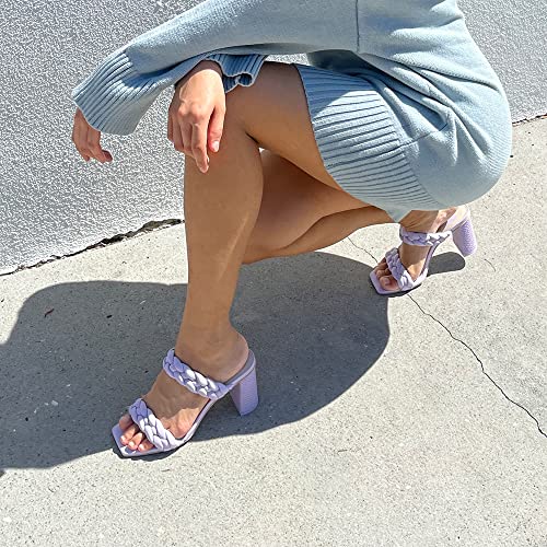 GENSHUO High Chunky Heels for Women Fashion Comfort Slip on Square Open Toe Block Heel Sandals Two Strap Backless Mules4