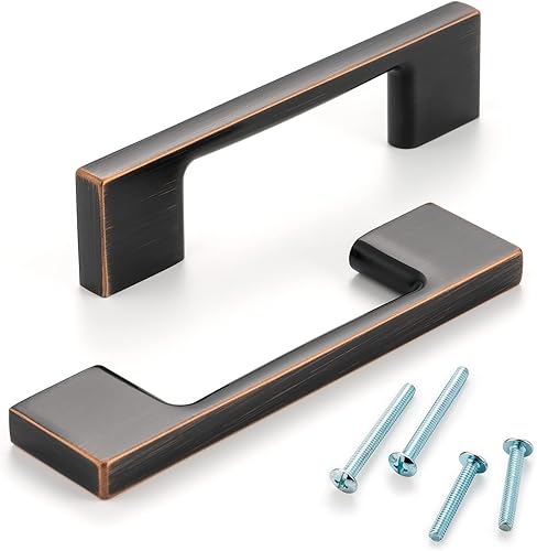 Miniatura 2 de ZP2205 - Tirador de bronce aceitado con agujero central de 3 pulgadas, mango ancho para gabinete de cocina, paquete de 10, herrajes sólidos para