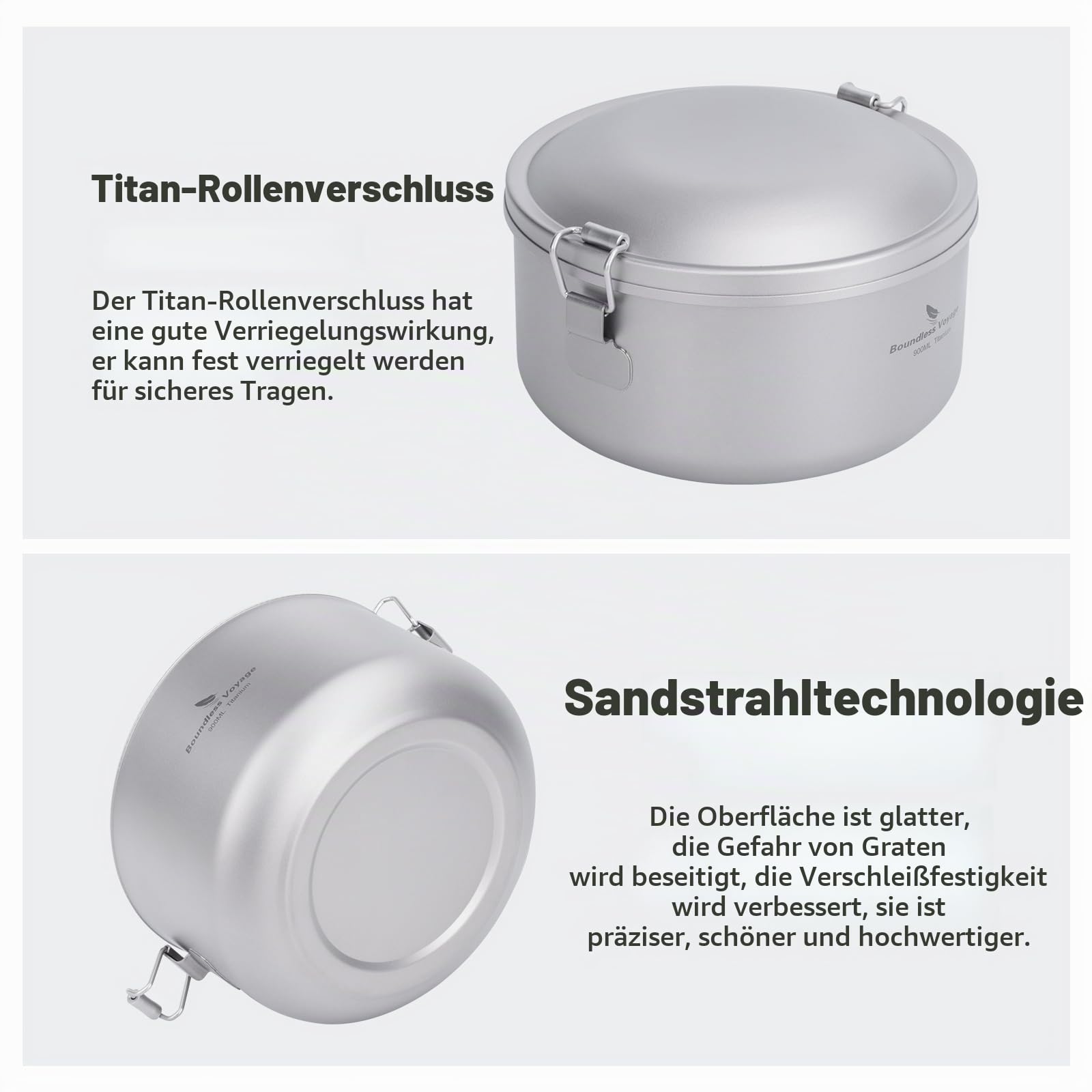 iBasingo Titan Brotdose Outdoor Bento Box Leichte Täglicher Büroangestellter Camper Student Dinner Box 900ml Schüssel 250ml Gericht Set mit Deckel Getrennte Mehrschichtige Geschirr Mess Kits Ti1095T