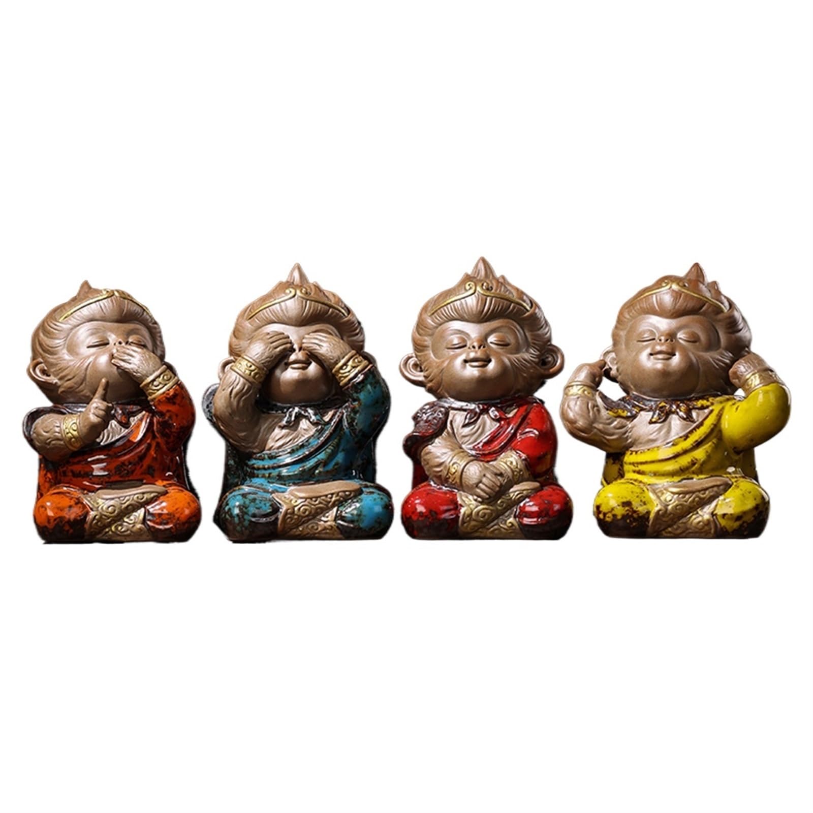figurki zwierzątek， Zestaw 4 zabawnych figurek w kształcie małpy, ceramiczny zestaw do herbaty, akcesoria do rękodzieła, dekoracja stołu
