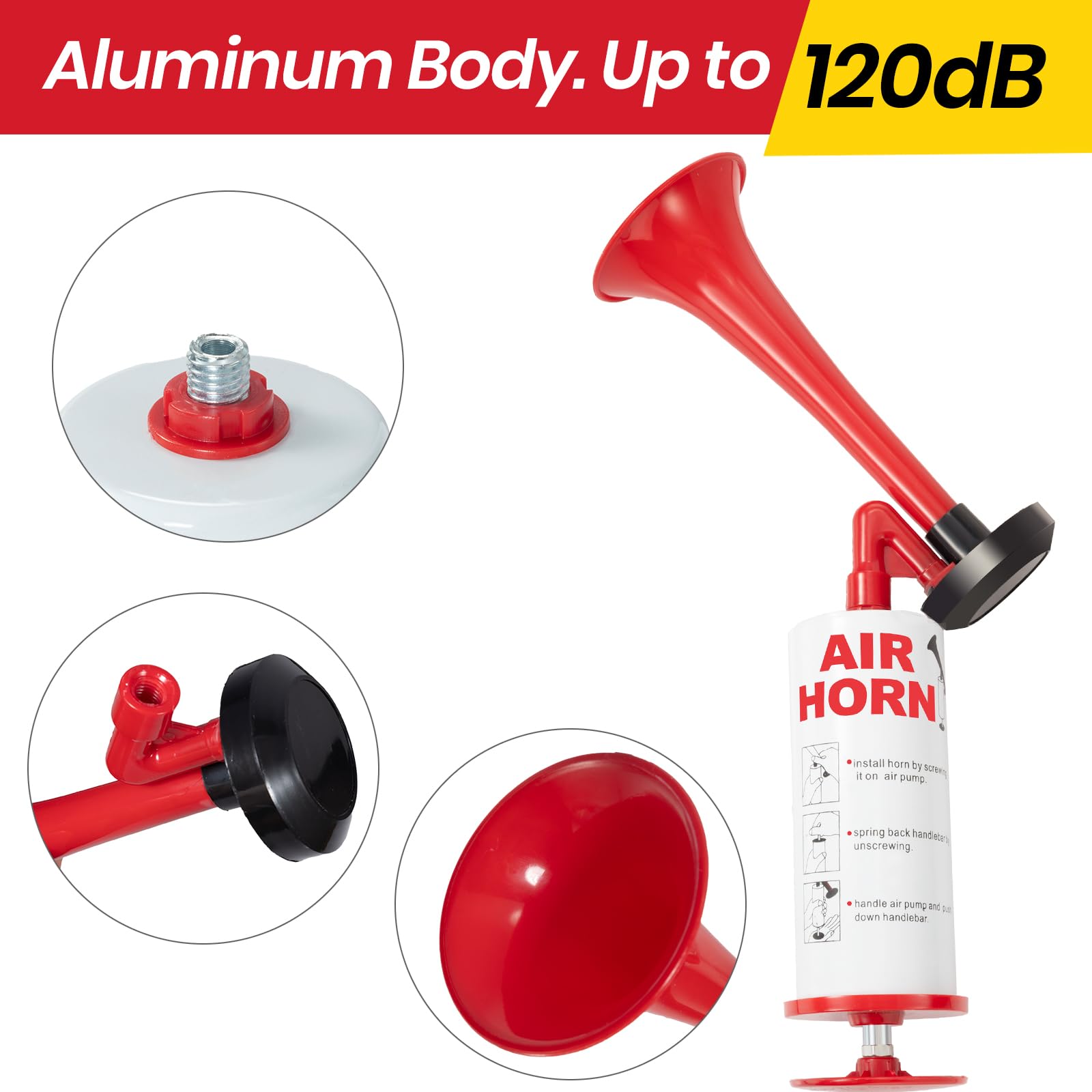Handheld Air Horn, Noise Maker for Sports Events, Boating, Safety Signal, and Parties, Aluminum Body and Air-pump (Red) - Image 4