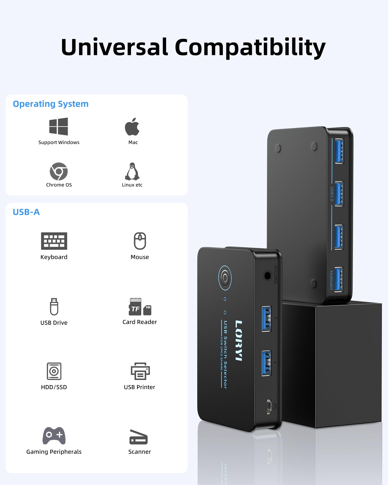 Atablewe Commutateur USB 3.0 Pour 2 Ordinateurs Partageant 4 Appareils USB KVM Pour PC, Imprimante, Scanner Atablewe Commutateur USB 3.0 Pour 2 Ordinateurs Partageant 4 Appareils USB KVM Pour PC, Imprimante, Scanner
