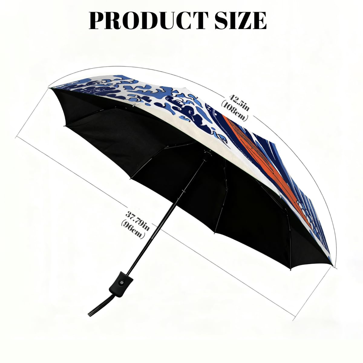 Ombrello pieghevole tradizionale giapponese con onde solari, compatto, antivento, impermeabile, con protezione UV, rivestimento nero, leggero, 8 costine, portatile, per pioggia e sole