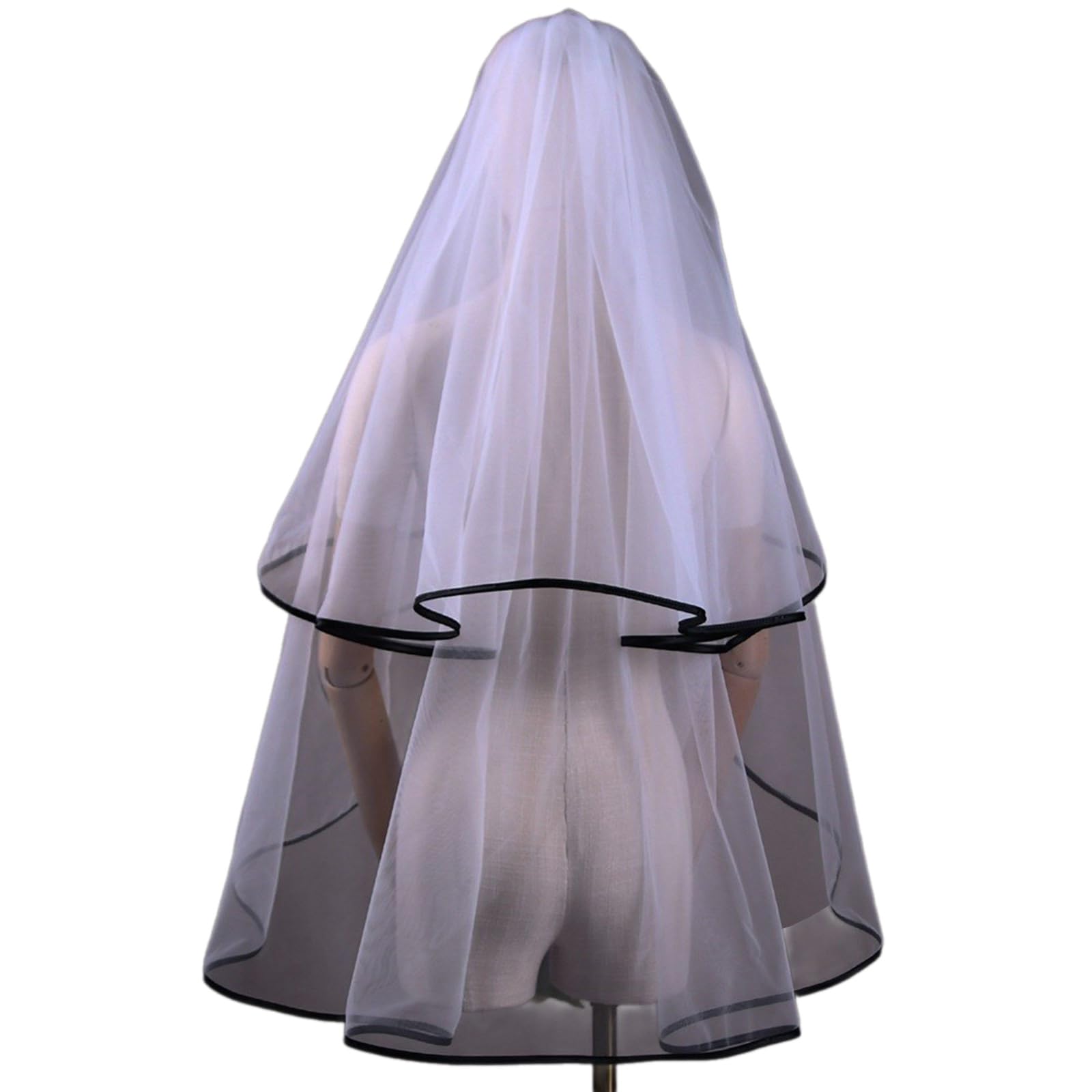 Bhfyob Snow Yarn Black Ribbon Trim Long Tulle Marriage Bridal Veil With Fix Hair Comb For Marriage Wedding Celebration Party Accessories