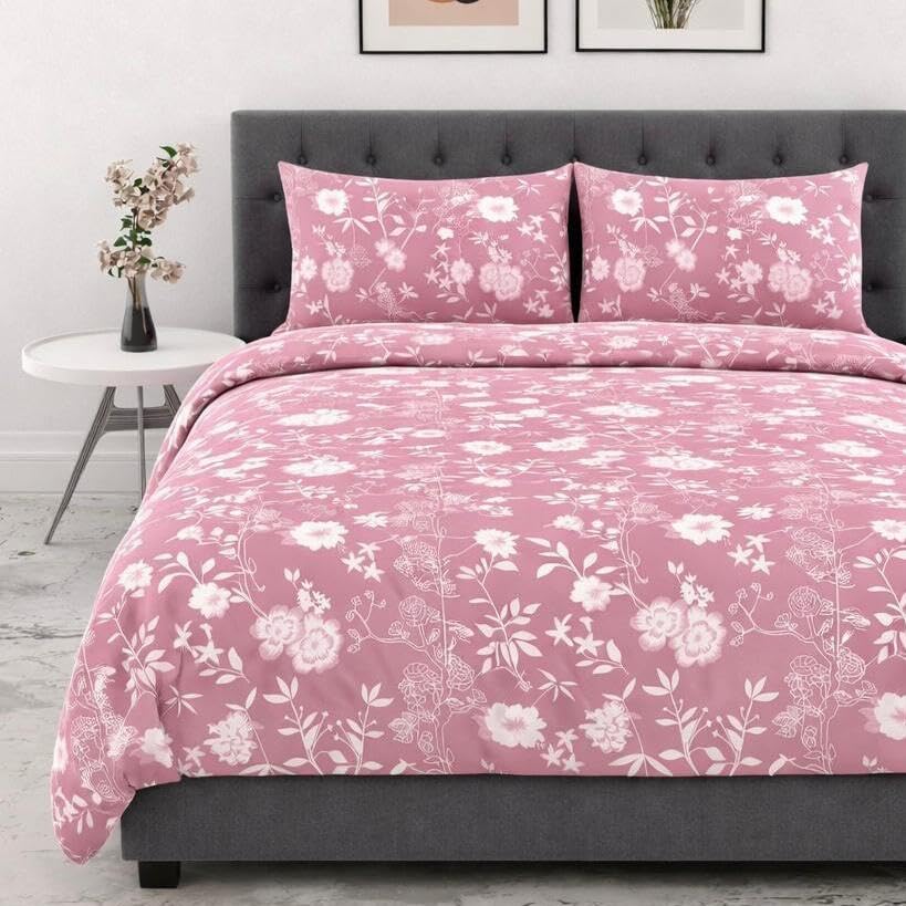 Image of DECOR2ADMIRE Premium Cotton Bedsheet Double King Size 90x100 Inches, 300 TC Soft Breathable Printed Bed Sheet with 2 Pillow Covers (Blush Pink Floral, Double 90 inch x 100 inch)