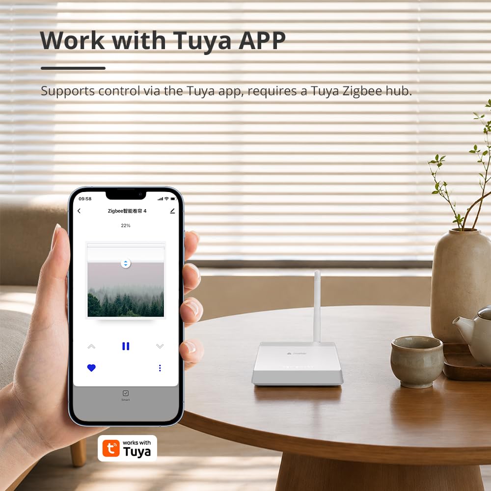 Moteur de store intelligent pour tube de 17 mm/25 mm/28 mm, moteur de store à rouleau Zigbee rechargeable, fonctionne avec Alexa et Google Home, contrôle par application, nécessite un hub Tuya Zigbee