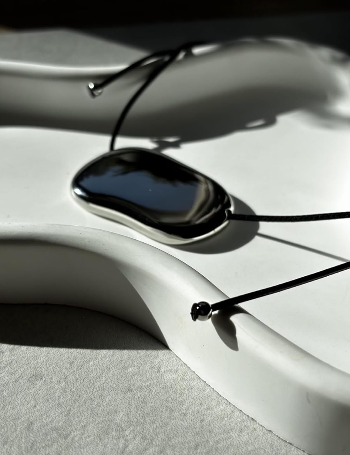 Chunky Gold Pebble Pendant Necklace for Women, Minimalist Charm on Adjustable Black Cord, Statement Bean Necklace Jewelry - Image 6