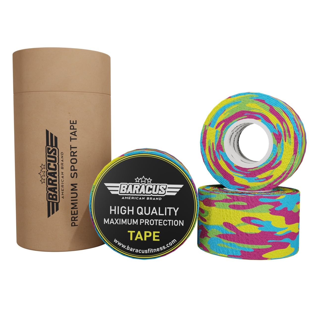 BARACUS Tape Crossfit Premium do podnoszenia ciężarów, bawełna elastyczna i wodoodporna naklejka - bandaż sportowy, w zestawie eleganckie opakowanie - 7 metrów x 38mm (Tropical Camo)