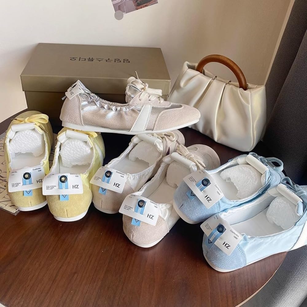 Sneakerina Satin Ballet Sneakers for Women Cute Ballerina Sneakers Flat Kawaii Y2K Retro Lightweight Round Toes Non-Slip Lace-Up Slip on Comfort Dress Shoes Preppy Back To School Gifts for Girls Teens - Image 6