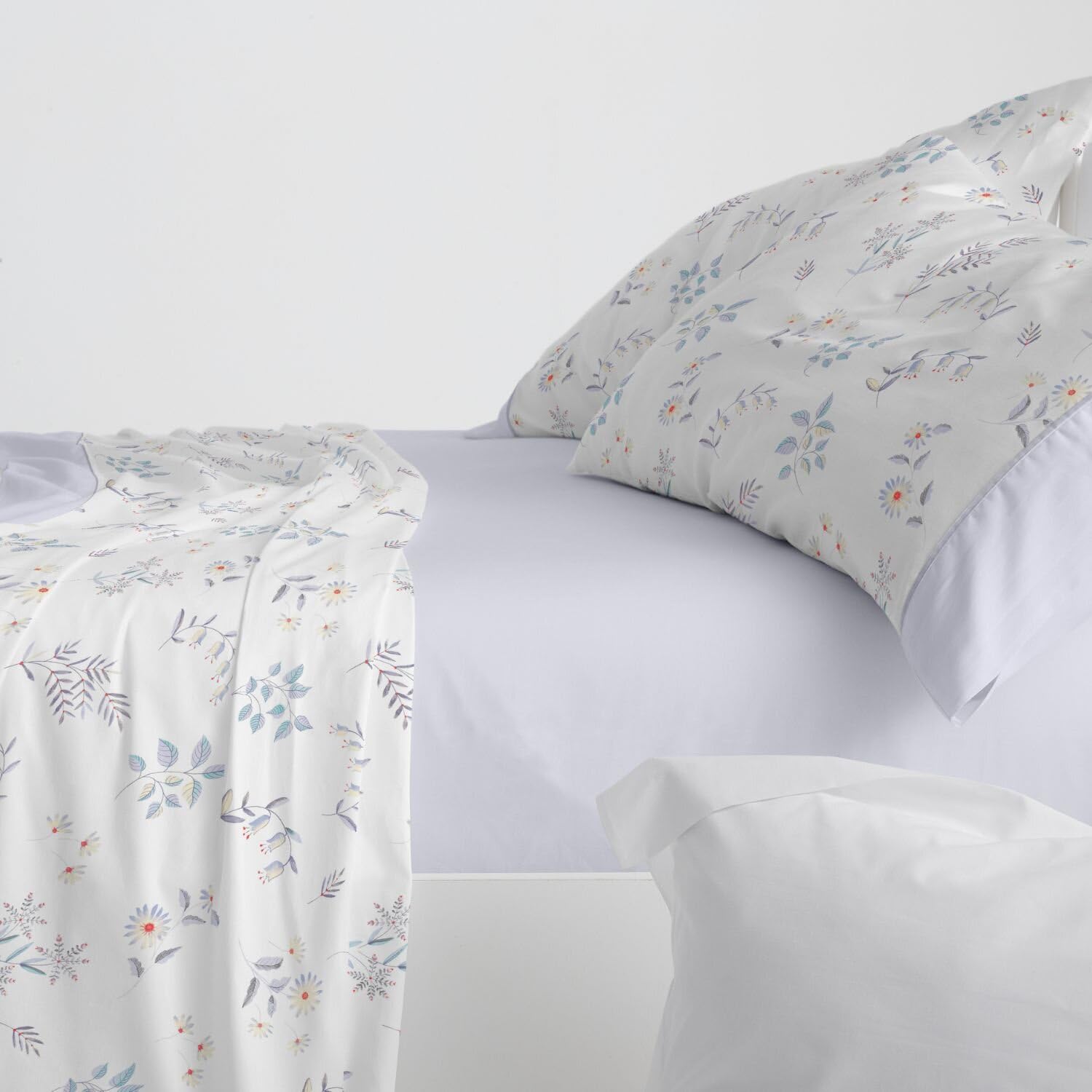 Burrito Blanco | Juego de sábanas | Cama de 90cm (+Medidas Disponibles) | Poliéster 50% Algodón 50% | Diseño 535 | Color Cielo (90x190/200cm)