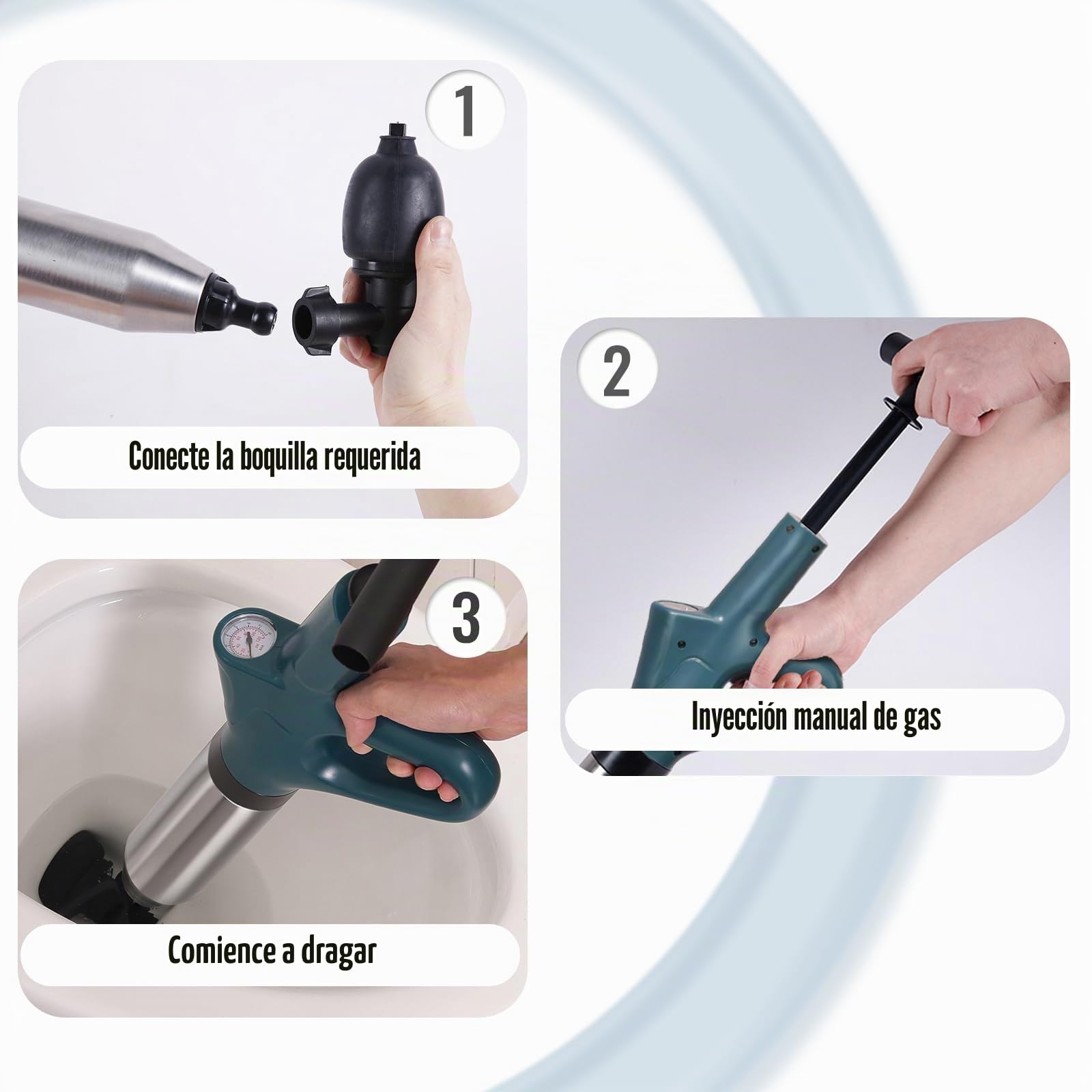 Desatascador WC, Desatascador Tuberias a Presion con barómetro, Desatascador de Inodoro con Cuatro Ventosas Diferentes Adecuado para Cuartos de Baño Inodoros Lavabos (Azul)