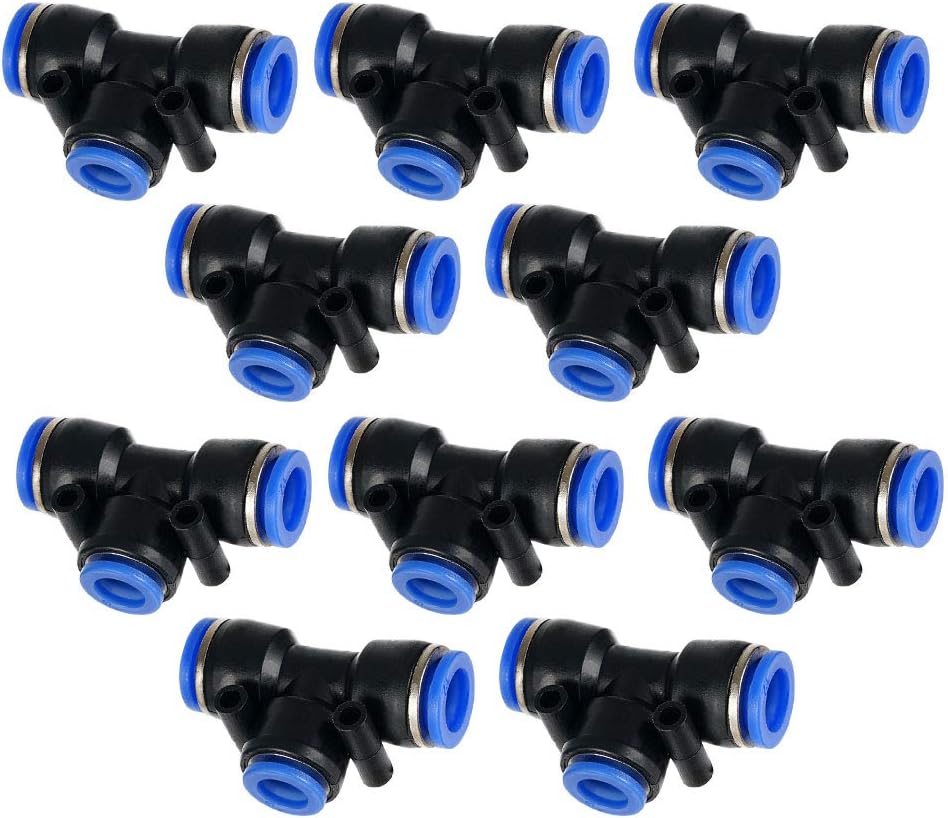 Metalwork Reducing Push-to-Connect Tee Fitting, 12mm x 8mm x 12mm OD, Air Hose Reducer T Connector Splitter (Pack of 10)