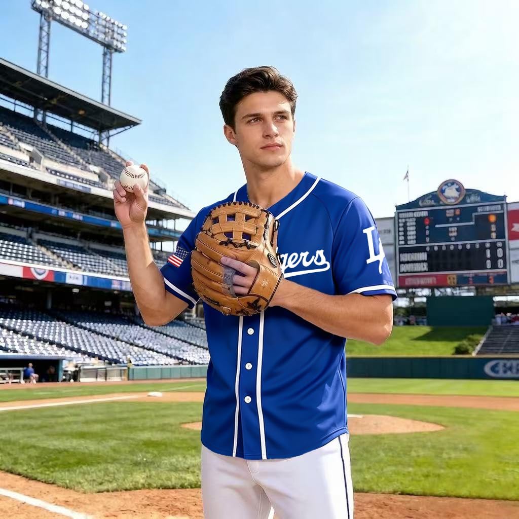 Baseball Button Up Shirts for Men Baseball Player T Shirt Quick-Dry Graphic Game Day Fans Jersey Short Sleeve Tops