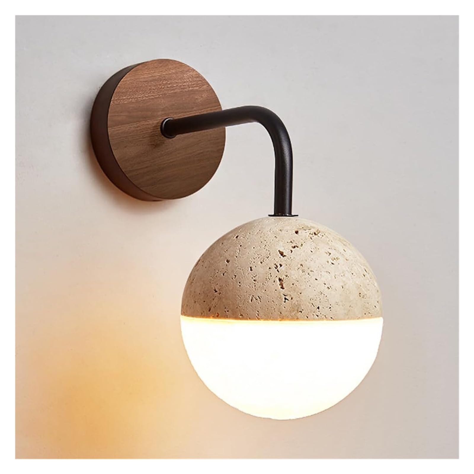 KHUKHU Creative Spherical Travertine PE Wall Lamp, Nordic Industrial Style Wall Sconce, Flush Mount G9 Base Wall Light, Bedroom Living Room Balcony Wall Mounted Light Fixtures