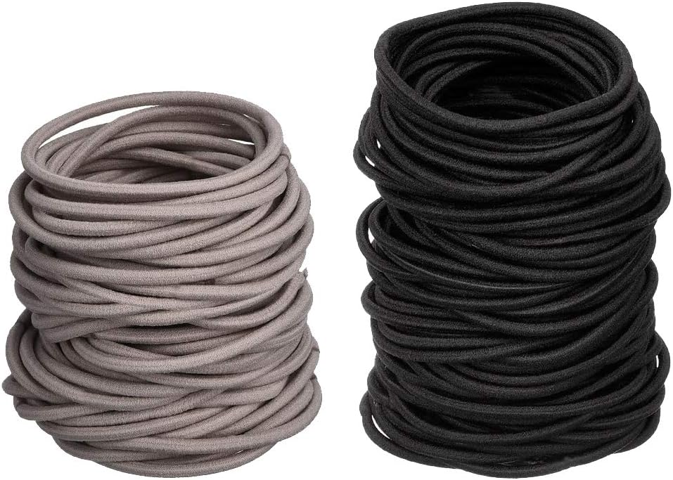kuou 150 Pcs Elastic Hair Bands, 2mm Elastic Hair Ties Ponytail Holders No Metal for Women Girls Kids Men Thick Hair (Brown and Black)