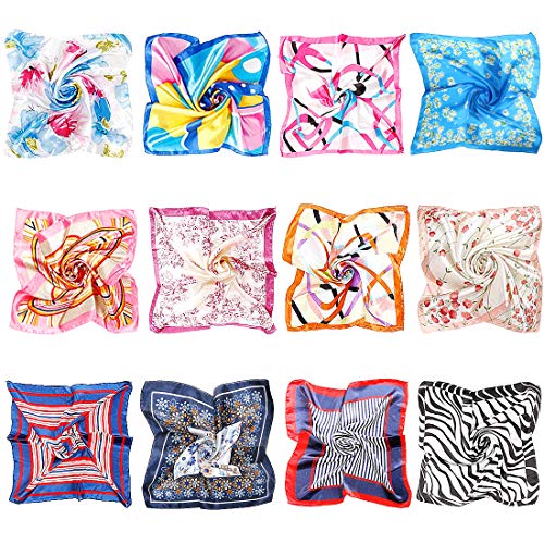 b.m.c BMC 12pc Womens Silky Scarf Square Patterns & Colors Accessory Set - Floral