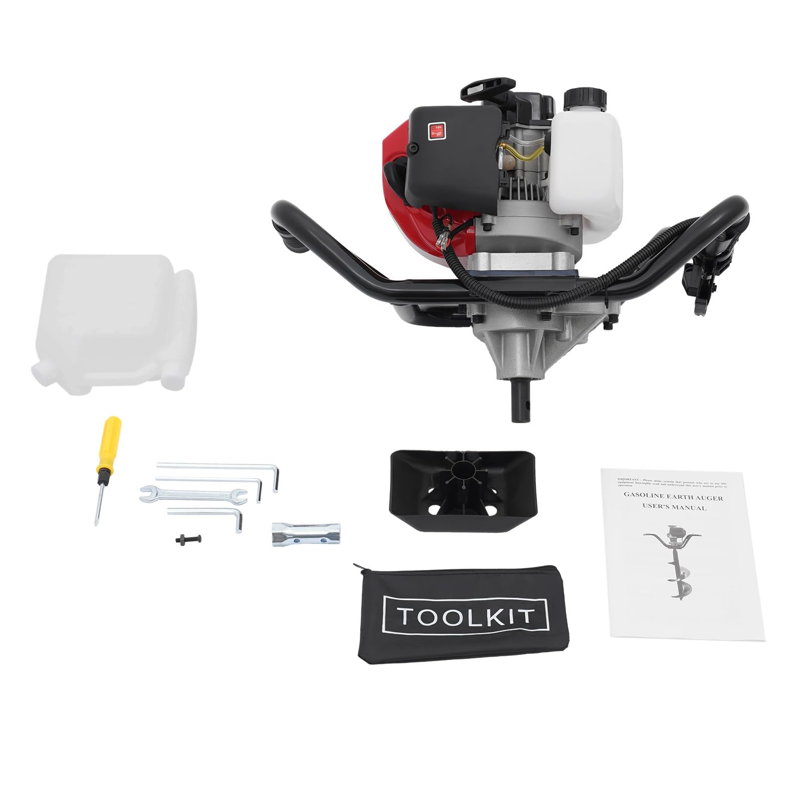 52 cc Erdlochbohrer, 2-Takt-Einzylinder-Benzinmotor für Erdbohrer, 2HP Erdbohrer-Motor, Benzin Gartenbohrer mit 4-Bohrer ø Ausgerüstet (100,150,200,300 mm)