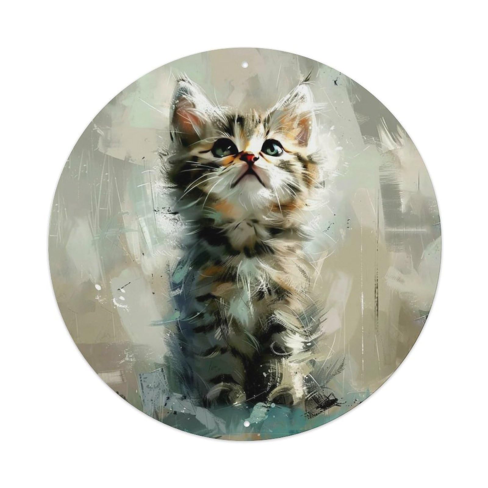 Animal Tabby Kitten Cute Curious Vintage Metal Tin Sign Plaque Wall Decor for Cafe, Club Bar, Office, Garden Metal Poster 8x8Inch