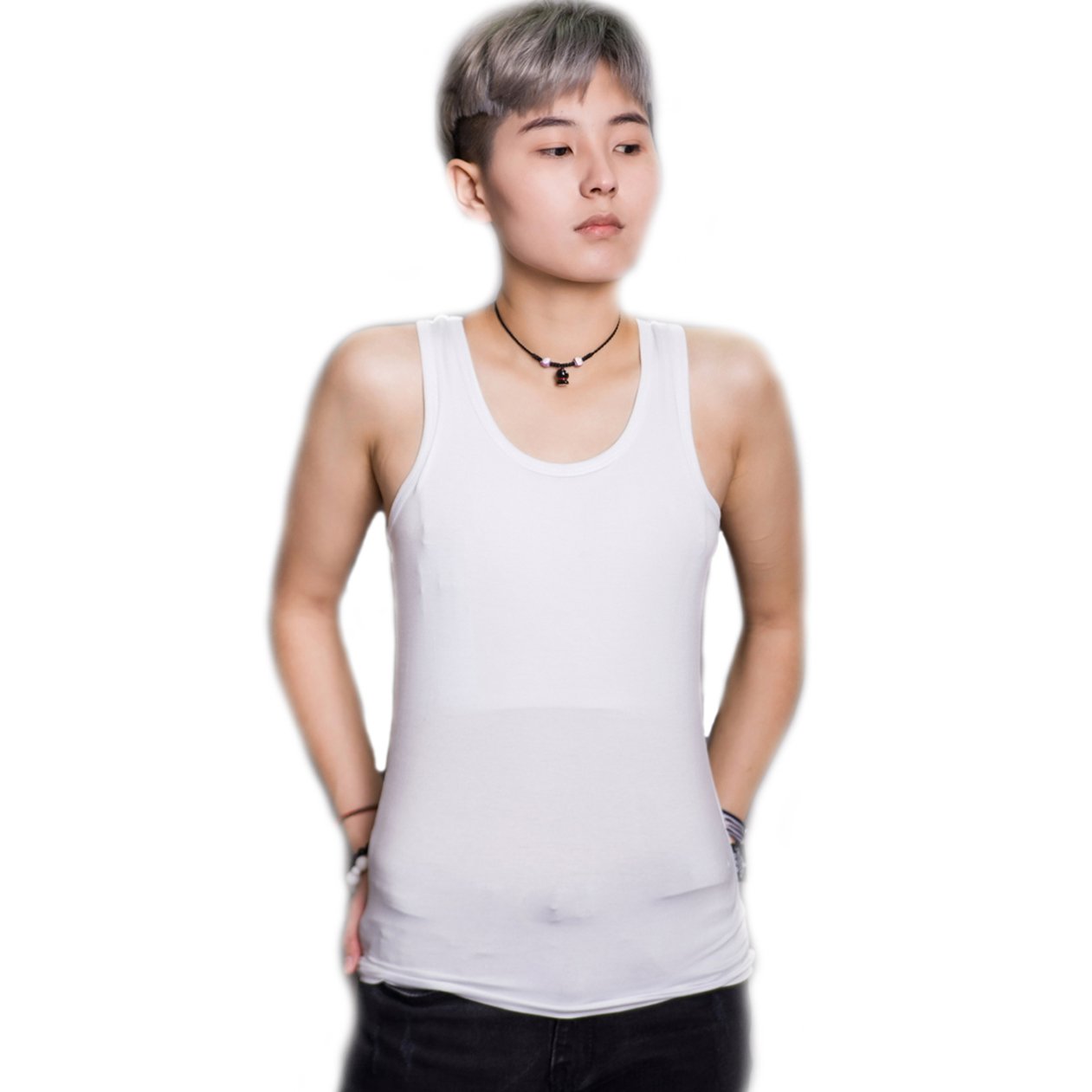 Baronhong Women's White Elasticity Bind Chest Binder Corset Cotton Modal Tank Top For Tomboy Trans Lesbian(,2Xl)