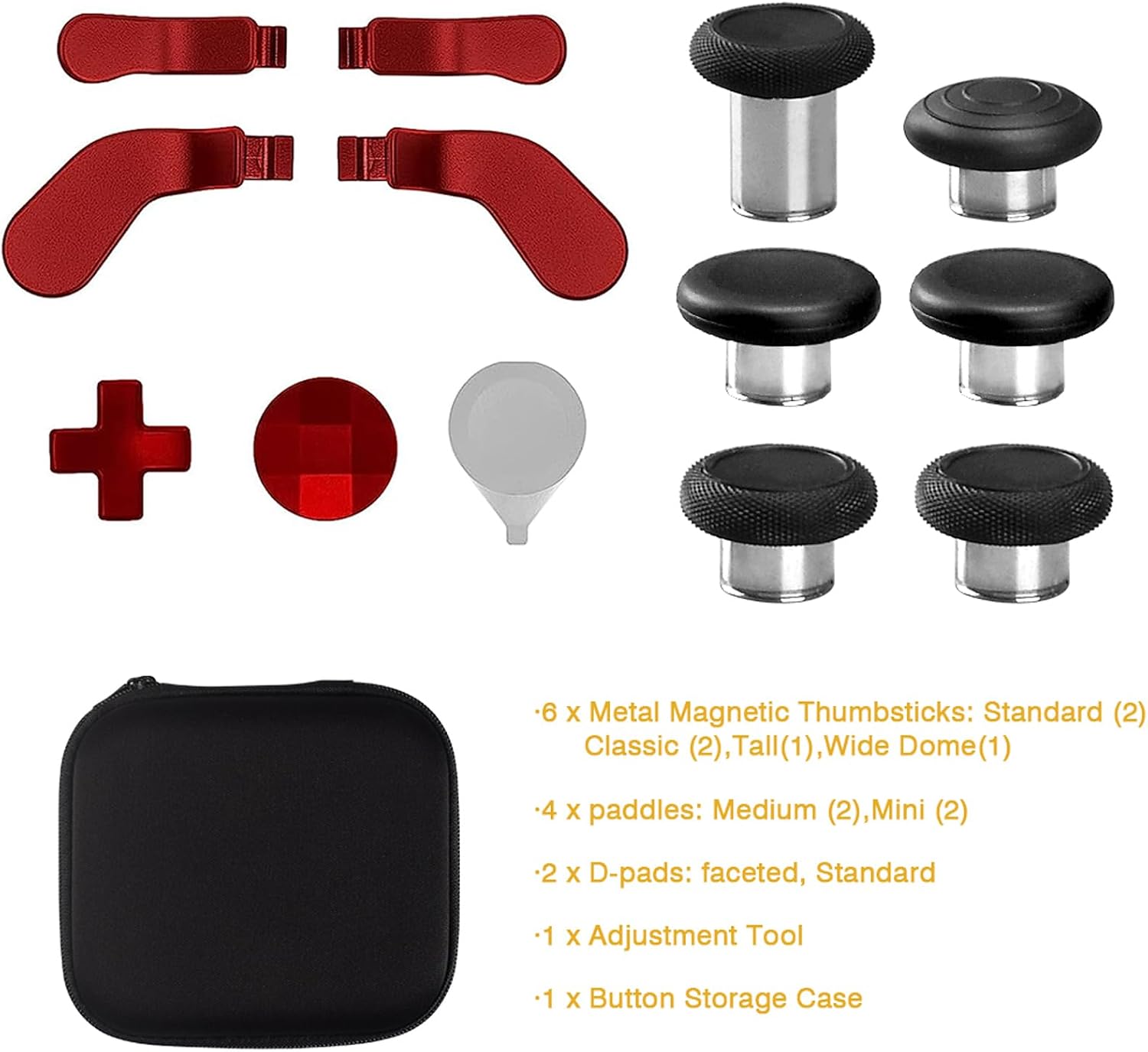 14 in 1 Metal Thumbsticks for Xbox One Elite Series 2, Elite Series 2 Controller Accessory Parts, Gaming Accessory Replacement, Metal Mod 6 Swap Joystick, 4 Paddles, 2 D-Pads, 1 Tool (Red) image 4