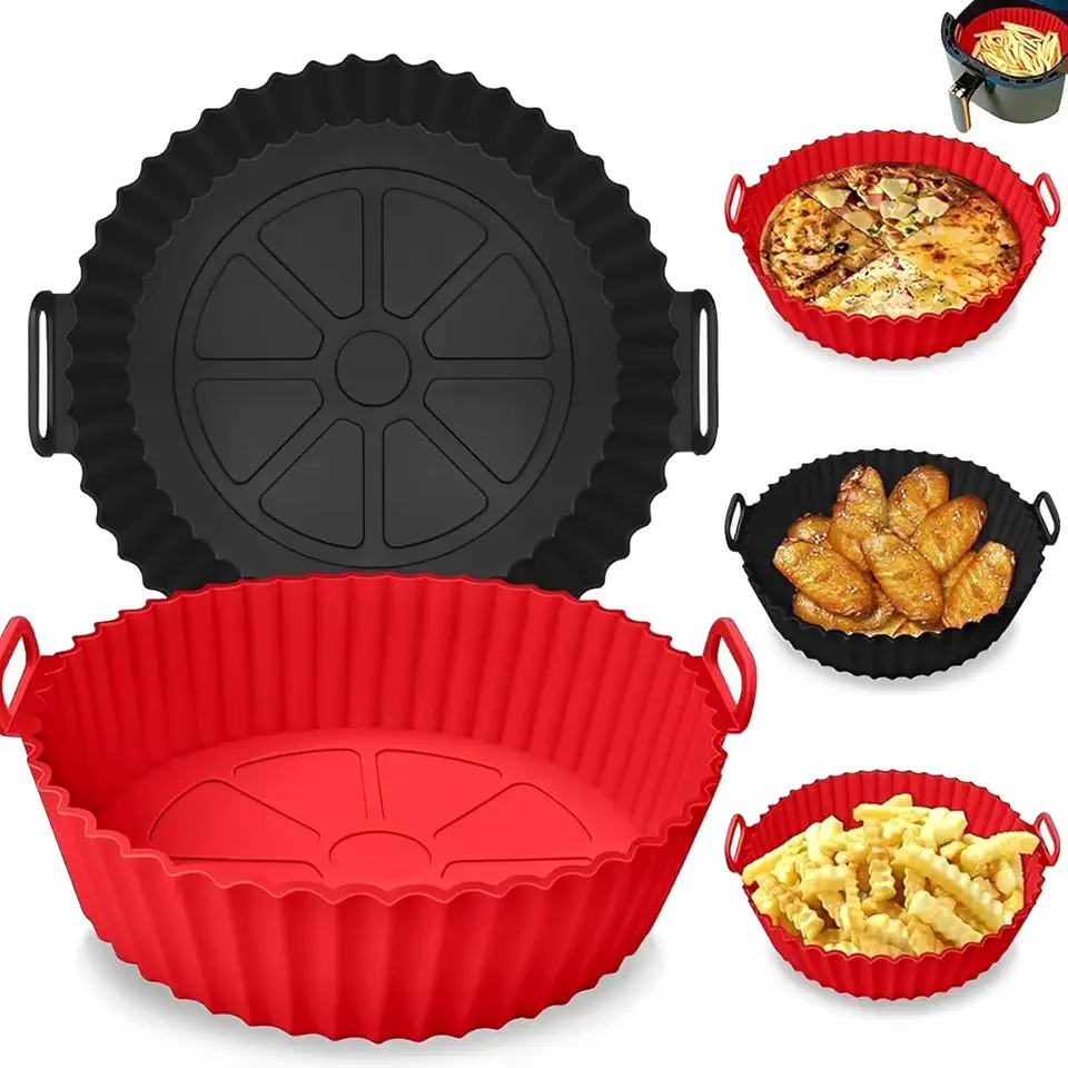 Kit 2 Formas Silicone Para Air Fryer Antiaderente Reutilizável Com Alça Pode ser Usada em Fornos e Microondas