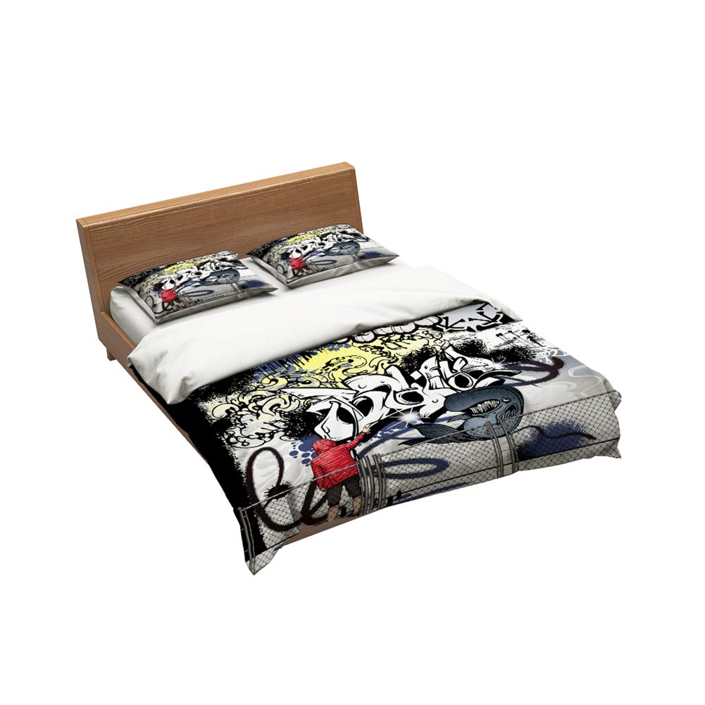 Homewish Copripiumino Graffiti 140x200 – Microfibra 100% Poliestere, Con 1 Federa, Street Art Hip Hop Per Ragazzi