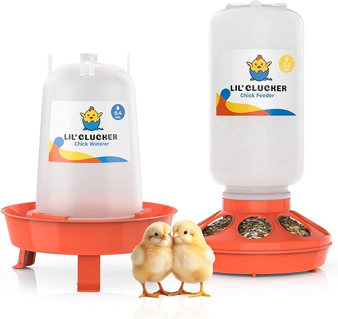 Lil'Clucker 1L Chick Feeder, 1.5L Chicken Waterer - No Leakage