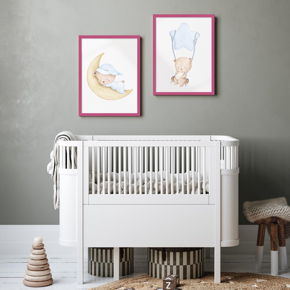 WANDStyle DIN A4 Bilderrahmen für Kinderzeichnungen, Pink Kinderbilderrahmen 21x30 cm, Bilderrahmen Kinder, Wechselbilderrahmen A4, Kinderzeichnungen aufbewahren, Rahmen - Made in Germany H950