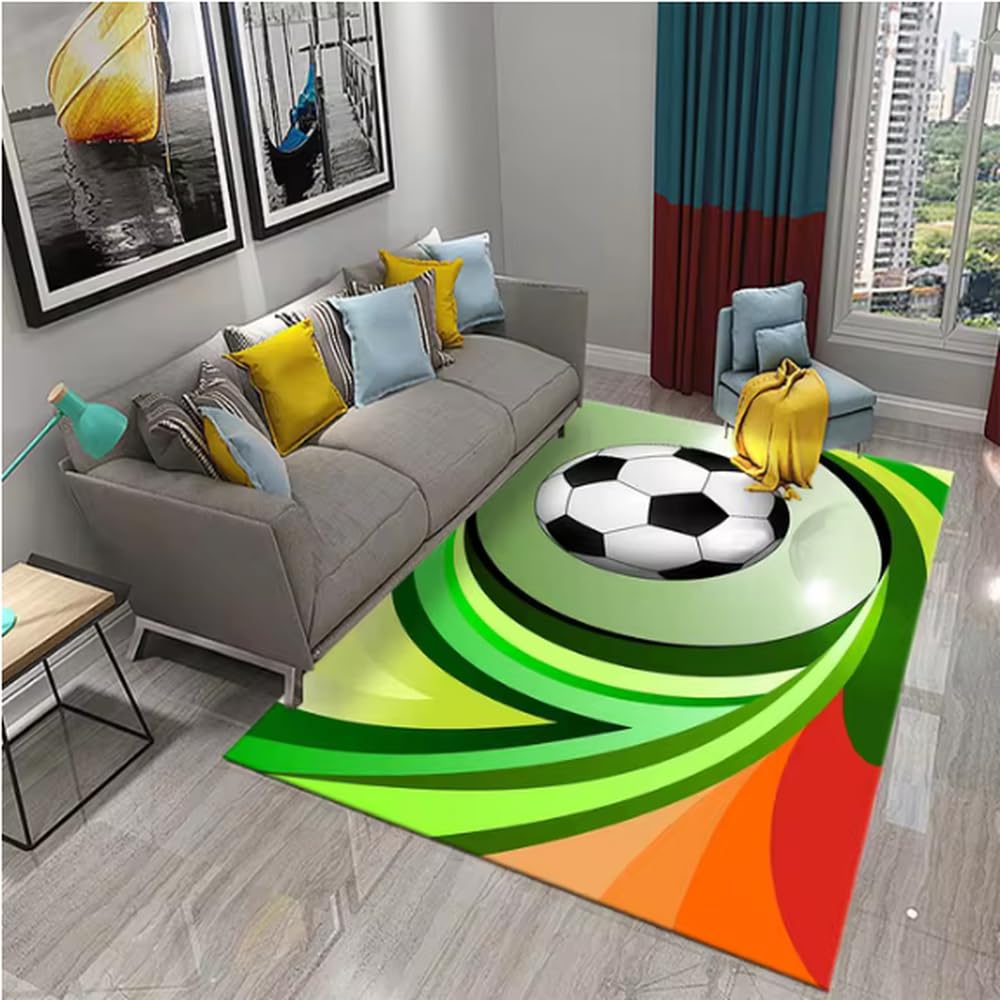 Tapis motif football 3D antidérapant et lavable pour la maison