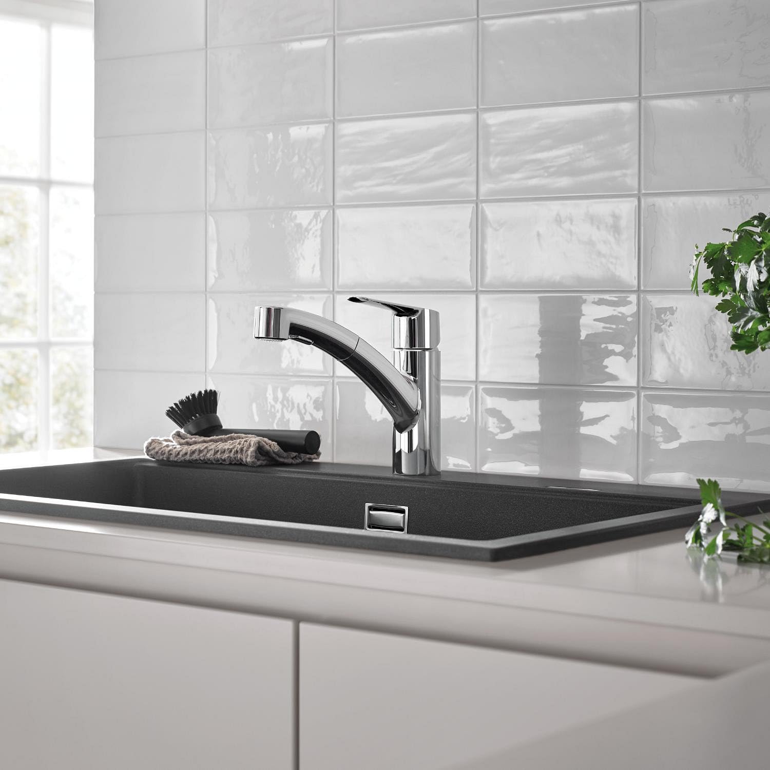 GROHE Start QuickFix, Grifo de cocina (caño bajo extraíble, giro de 90º, menor consumo de agua, sistema de instalación rápida), cromo, 30531001
