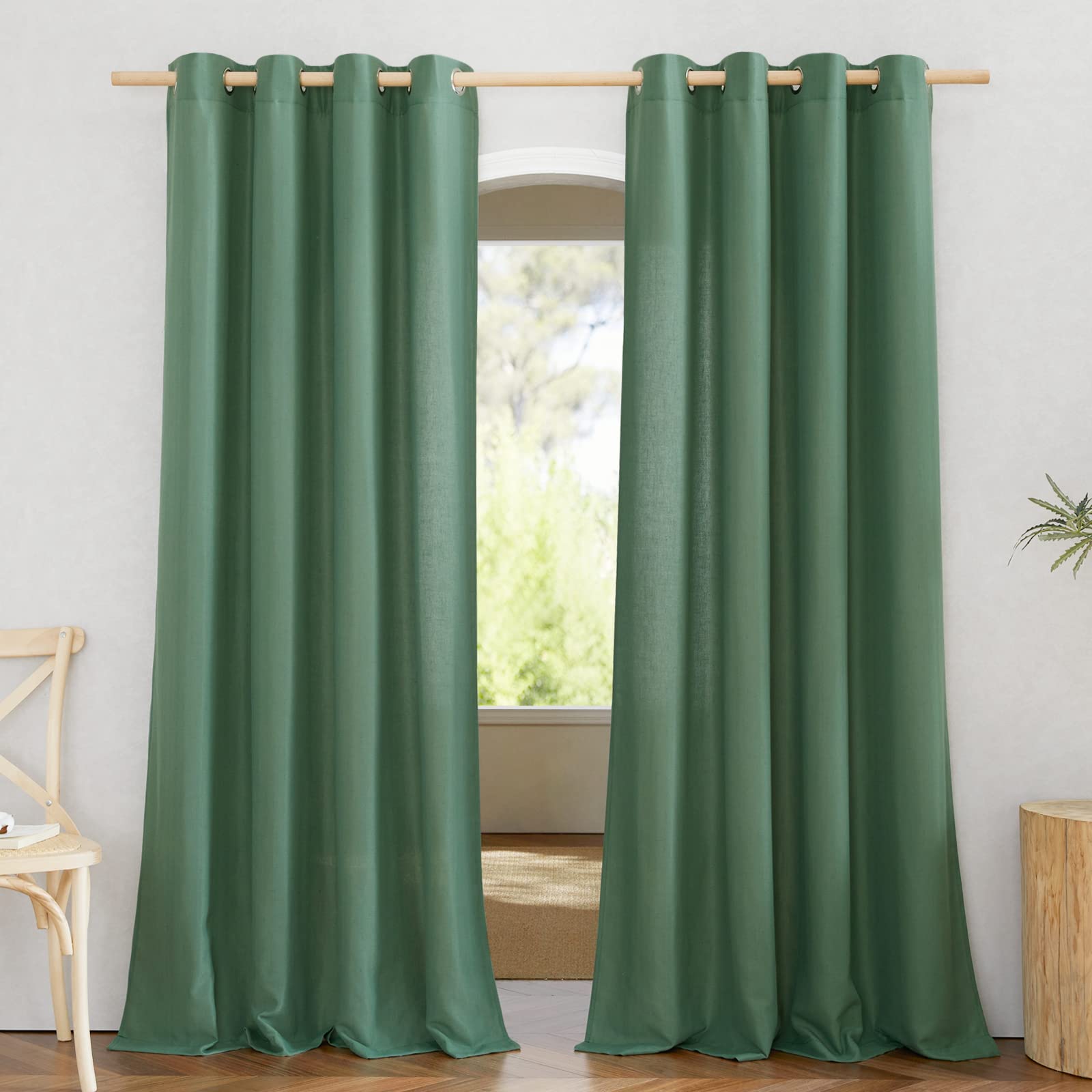 NICETOWN NICETOWN Thick Linen Olive Green Curtains & Drapes, Grommet Linen Blend Privacy with Light Filtering Window Treatments for Bedroom/Living Room, W55 x L90, Olive Green, 1 Pair