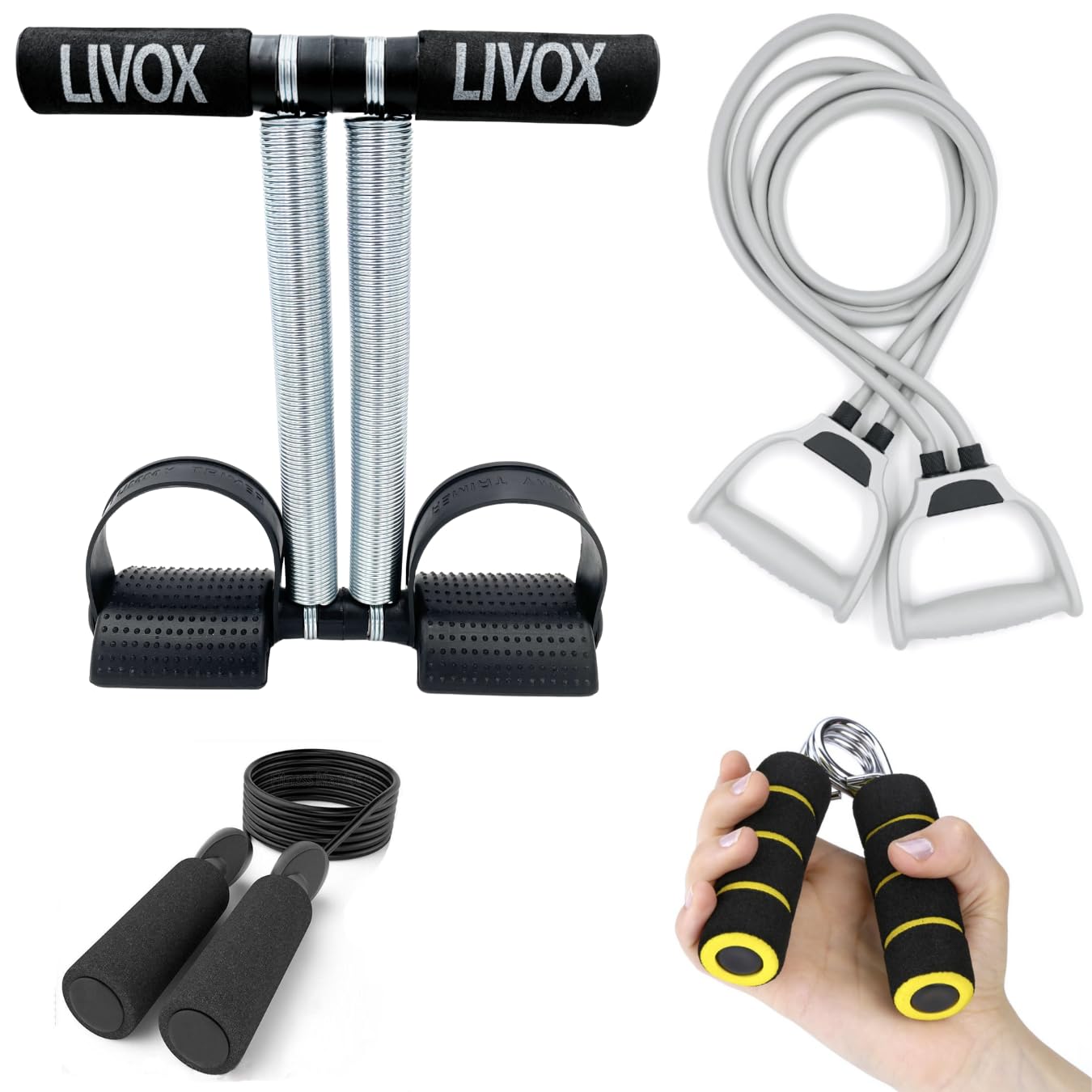 LIVOX Double Spring Tummy Trimmer Toning Tube with Skipping Rope Handgrip Gym Exercise Equipment Set for Home Workout Men (B0CLSB94KG) Amazon Price History, Amazon Price Tracker