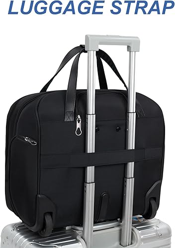 Miniatura 6 de KROSER Maletín con ruedas para laptop de hasta 15.6 pulgadas, repelente al agua con bolsillos RFID para viajes, negocios, mujeres, Quilte Negro,