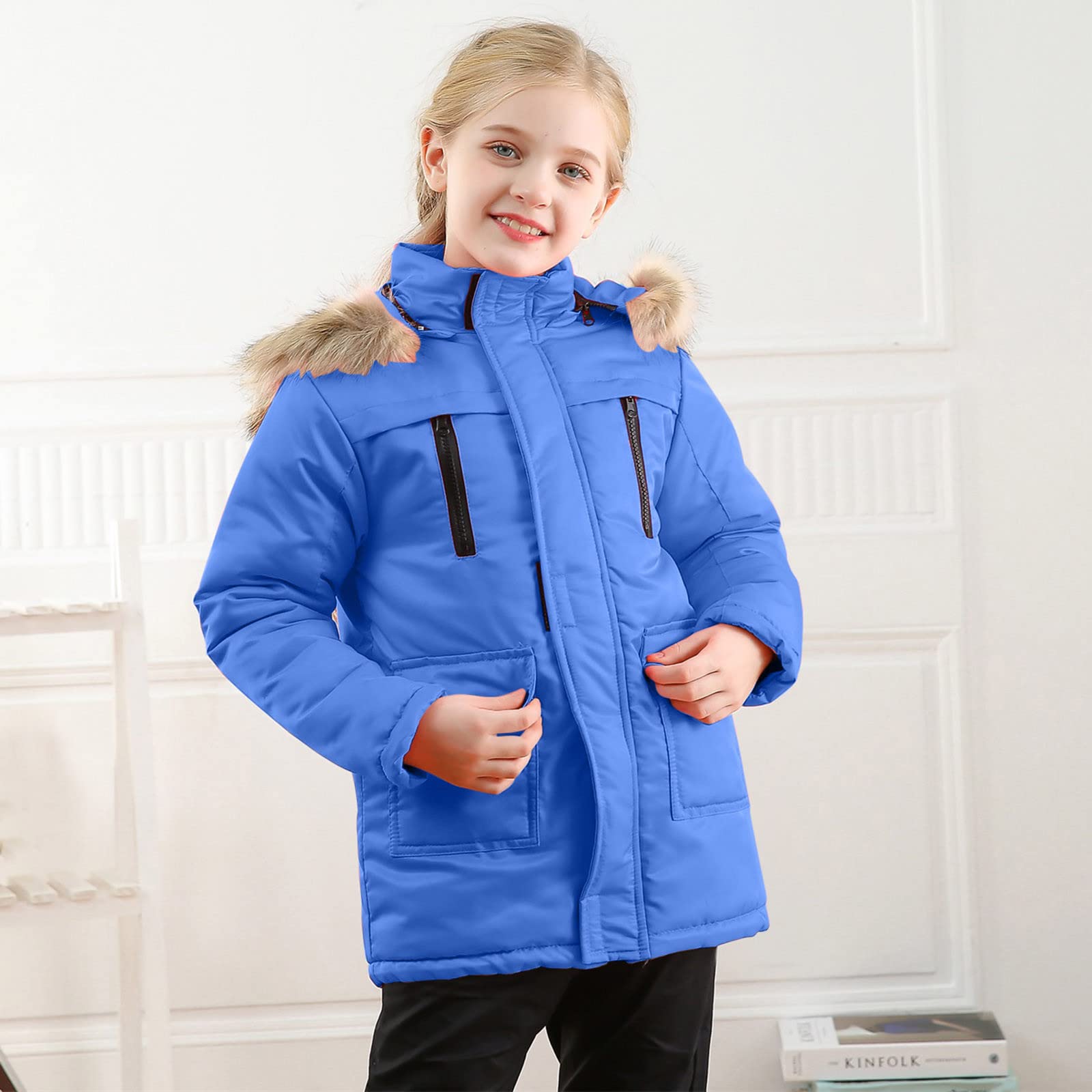 Generisch Maglione per bambini felpa ragazzi inverno ispessire cappotto con tasca giacca con cappuccio bambino antivento cerniera spessa calda