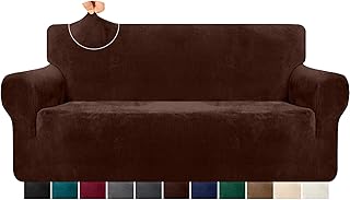 Granbest Housse de canapé 3 places en velours super doux - Élégante housse de canapé en peluche avec tiges en mousse Spandex épaissi, protection de canapé (3 places, chocolat)