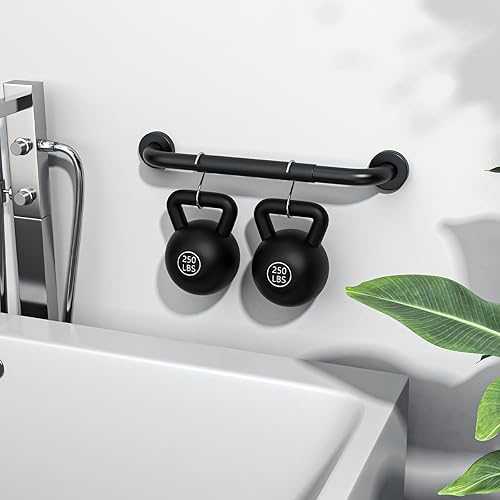 Miniatura 3 de ZUEXT - Barra de agarre de ducha negra de 12 pulgadas con agarre de goma antideslizante, barra de agarre de baño de acero inoxidable, barra de