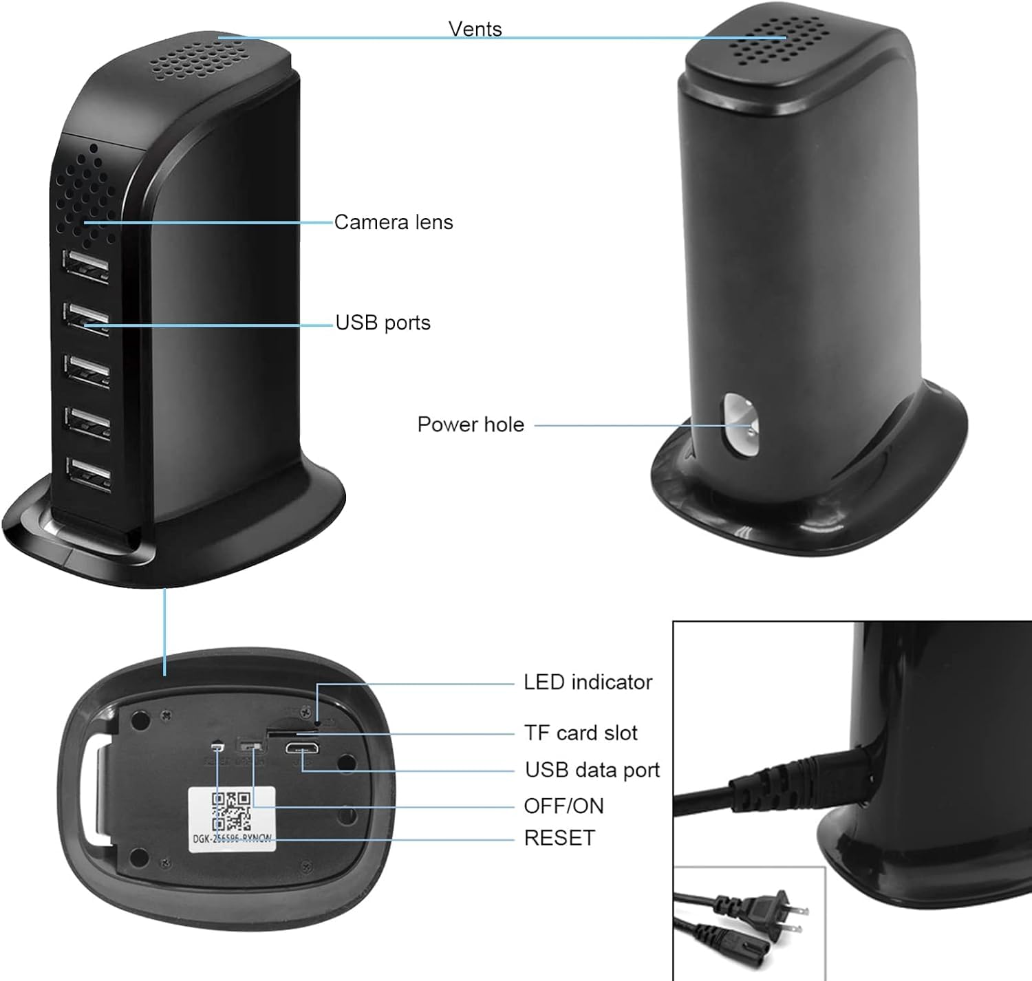 4K Caricatore USB WiFi HD 1080P Nascosta Migliorata Telecamera Spy a 5 Porte, Presa Senza Fili, Mini Telecamera di Sorveglianza Domestica con Motion Detection Telecomando