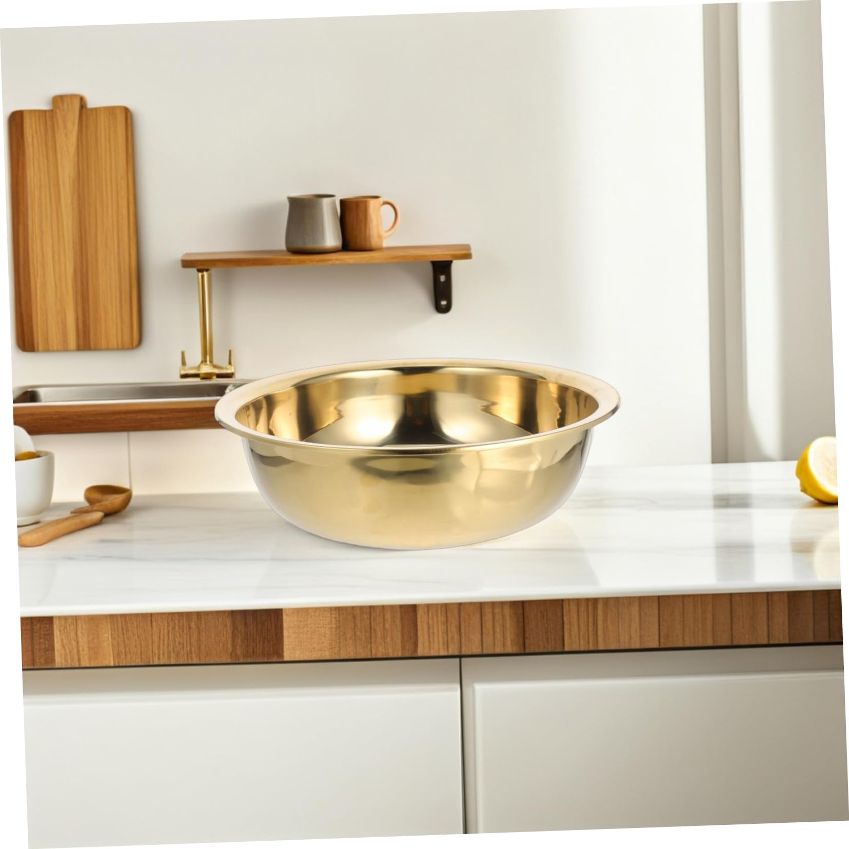 CLISPEED Bassin en acier inoxydable épaissi grands bols pour mélanger seau à pied pour tremper les pieds bac à légumes de cuisine lavabo ménager à pied portable bac à linge Doré
