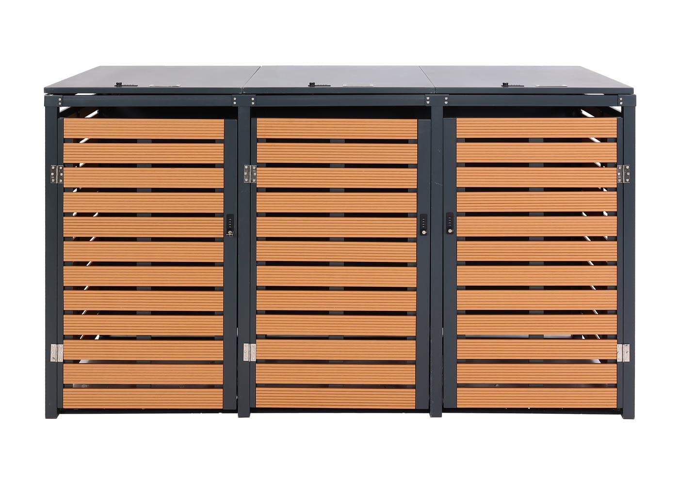 3x copribidoni box spazzatura rifiuti HWC-K14 84x205x119cm metallo WPC - teak